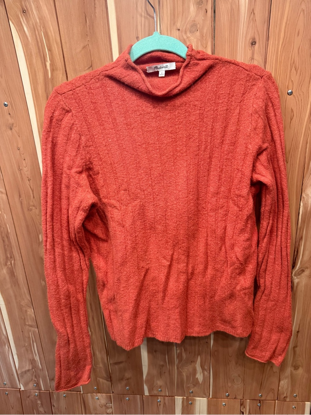 Madewell Orange Ribbed Mock Neck Sweater